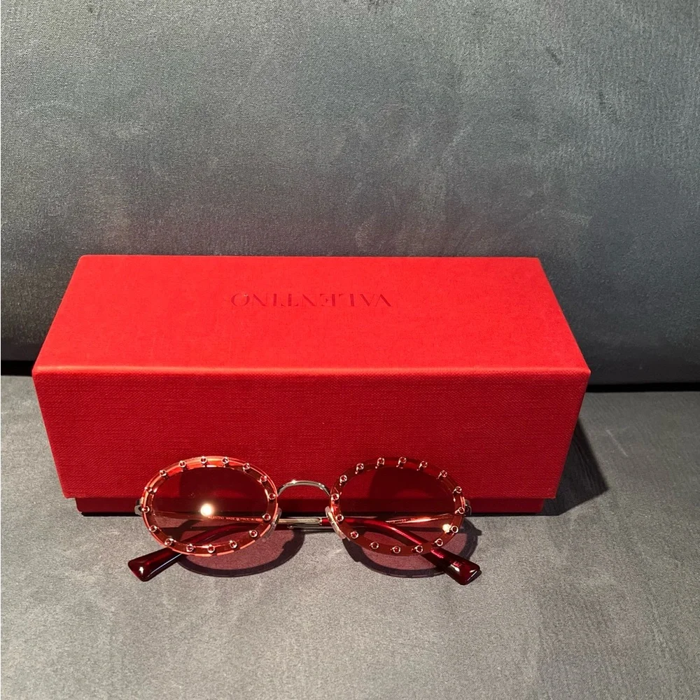 Valentino Red Oval Studded Sunglasses